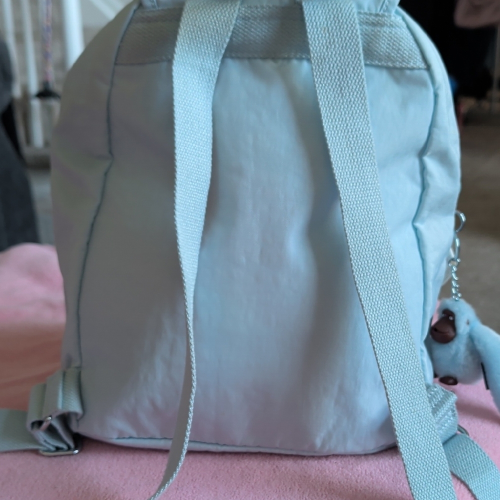 Kipling Pastel Blue Nylon Mini Backpack with Monkey Charm - Picture 3 of 4